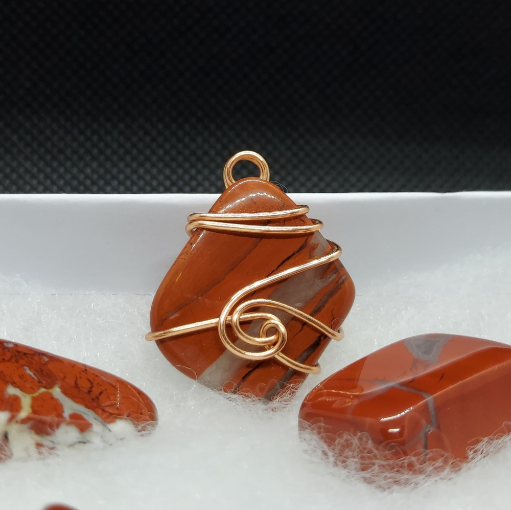 Red Jasper wire wrapped necklace pendant.